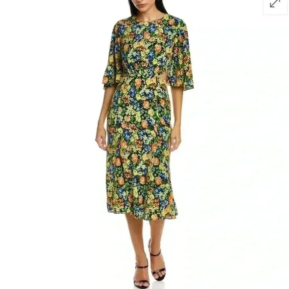 Les Reveries Floral Flutter Sleeve Wrap Dress - Picture 1 of 10